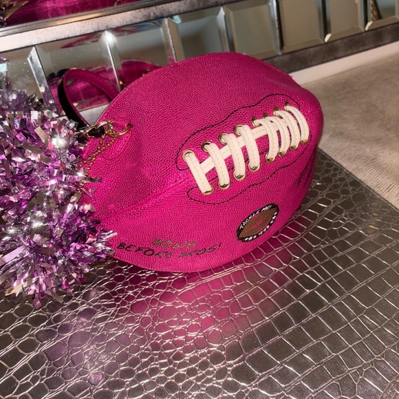 Betsey Johnson Pink Football purse  with Sparkly Pom-Poms - Picture 6 of 11